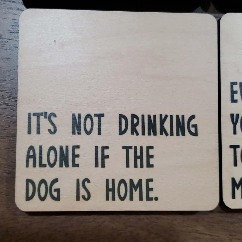 Wooden Wine Coaster Set of 4 with Humorous Quotes